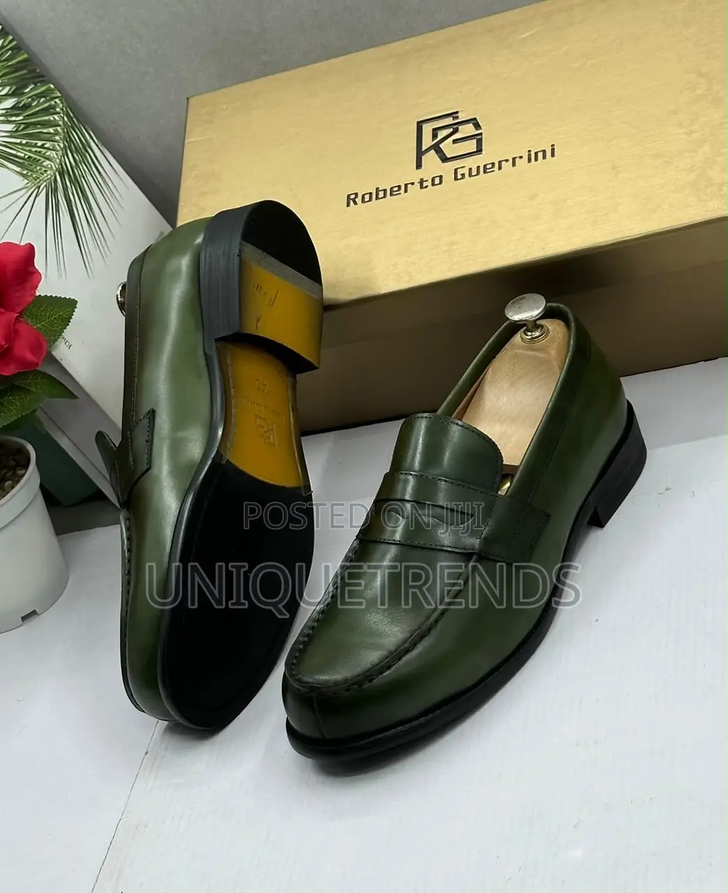 Roberto Guerrini Luxury Leather Penny Loafers – Olive Green