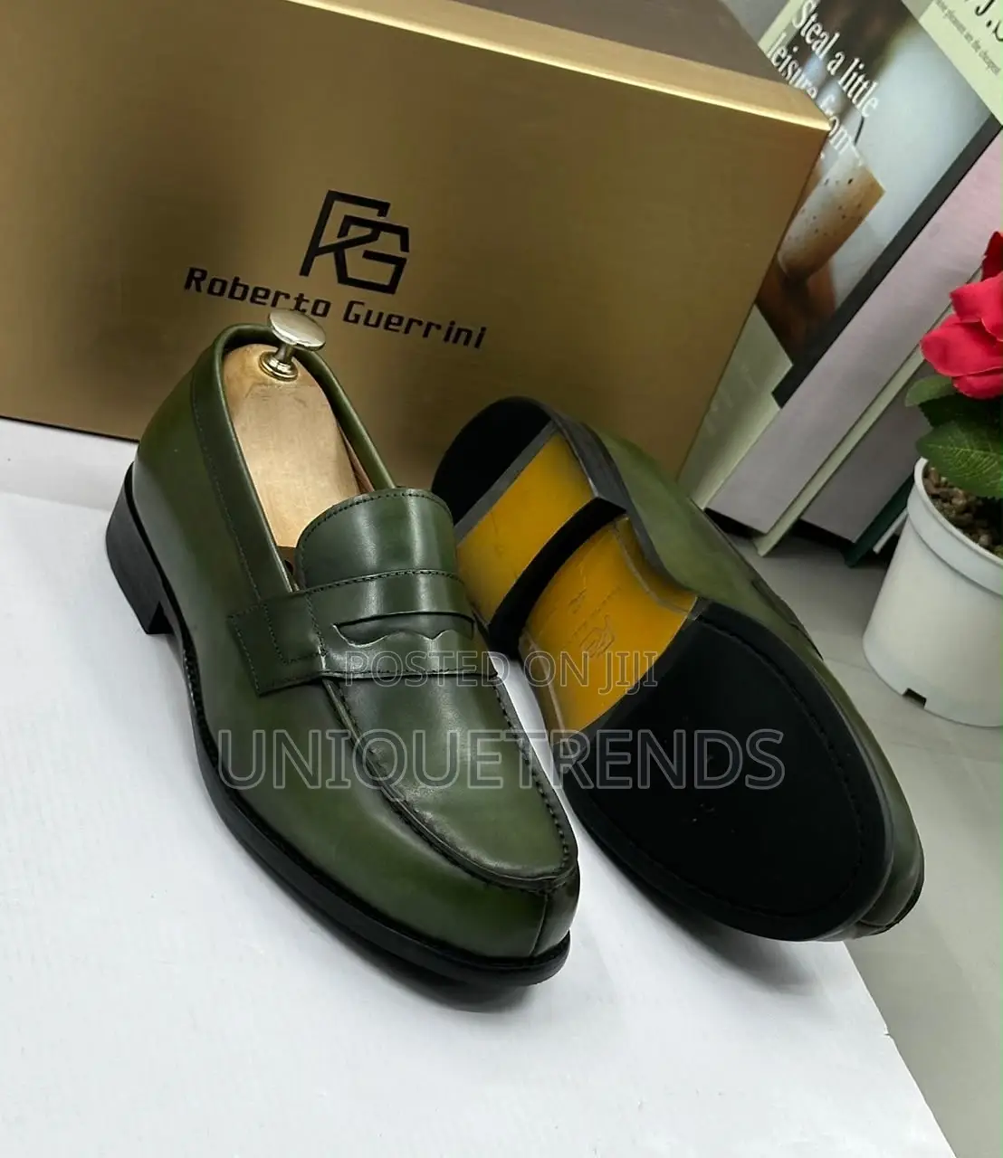 Roberto Guerrini Luxury Leather Penny Loafers – Olive Green