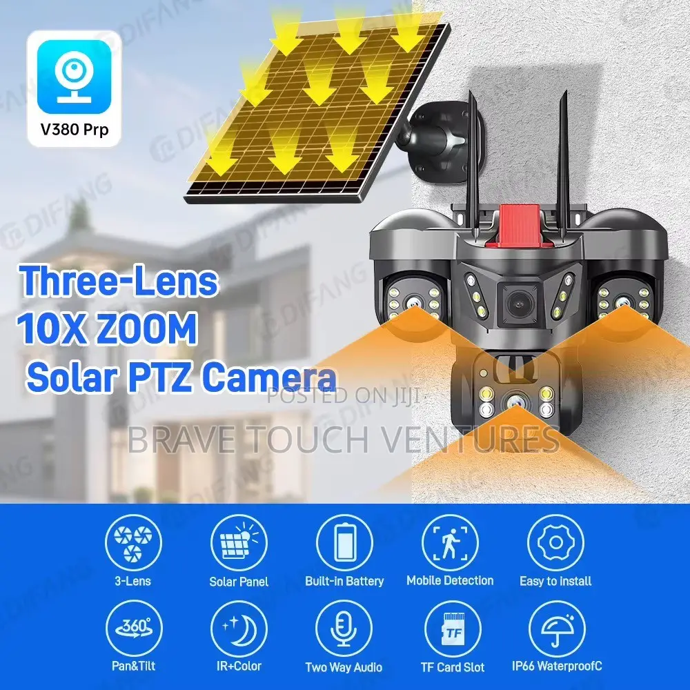 Solar 3 Lens CCTV Security Camera 4G Data Wifi Video Survelliance