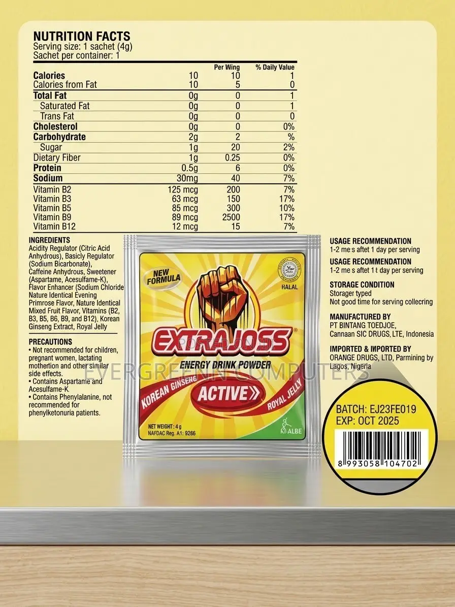 ExtraJoss Active Energy Drink Powder - Korean Ginseng & Royal Jelly,