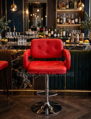 Hydraulic Bar Chair- Height Adjustable-Tufted Leather With Chrome Base