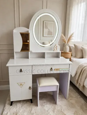 White Dressing Table With Led Mirror and Stool