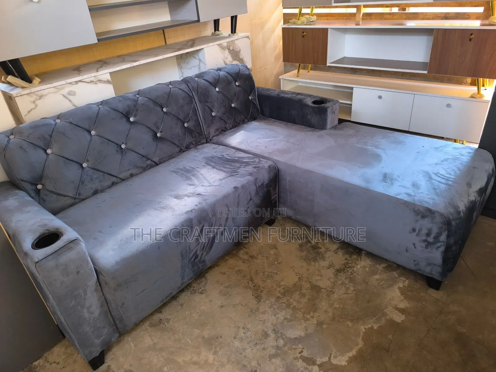 Velvet Gray Luxury L-Shape 3 in 1 Sofa.