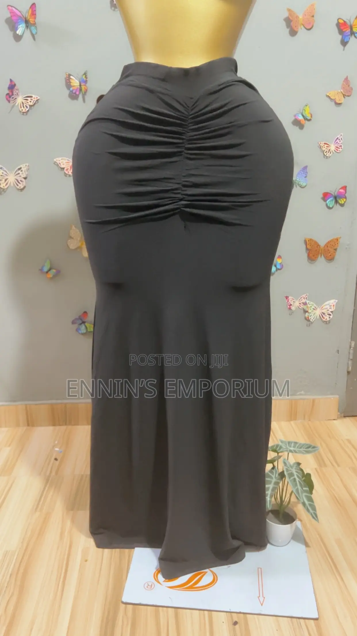 Black High-Waist Ruched Fishtail Maxi Skirt or Mermaid Skirt
