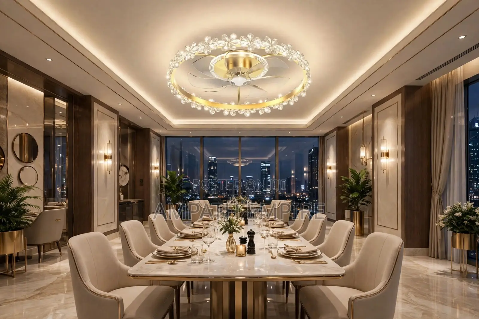 Summerwind Modern Crystal Ceiling Fan Light+ Remote 48w Gold