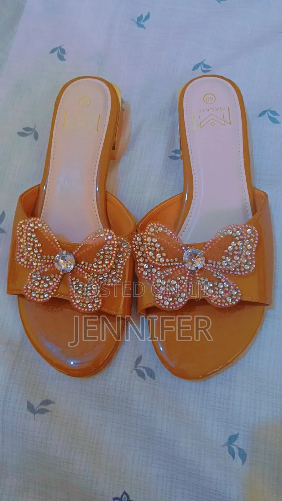 "MALKIA Butterfly Rhinestone Mules - Gold Block Heel - All Sizes