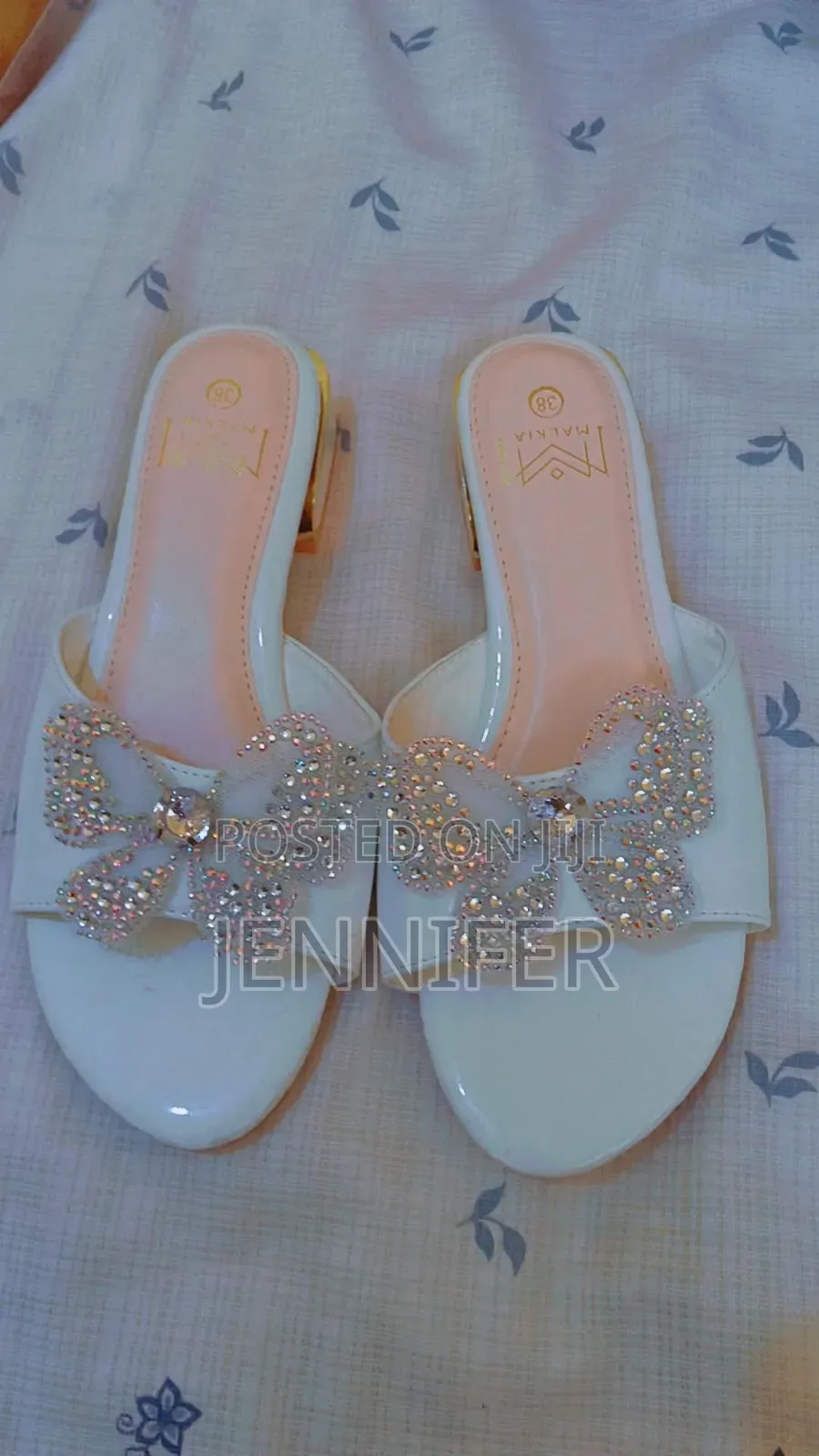 "MALKIA Butterfly Rhinestone Mules - Gold Block Heel - All Sizes