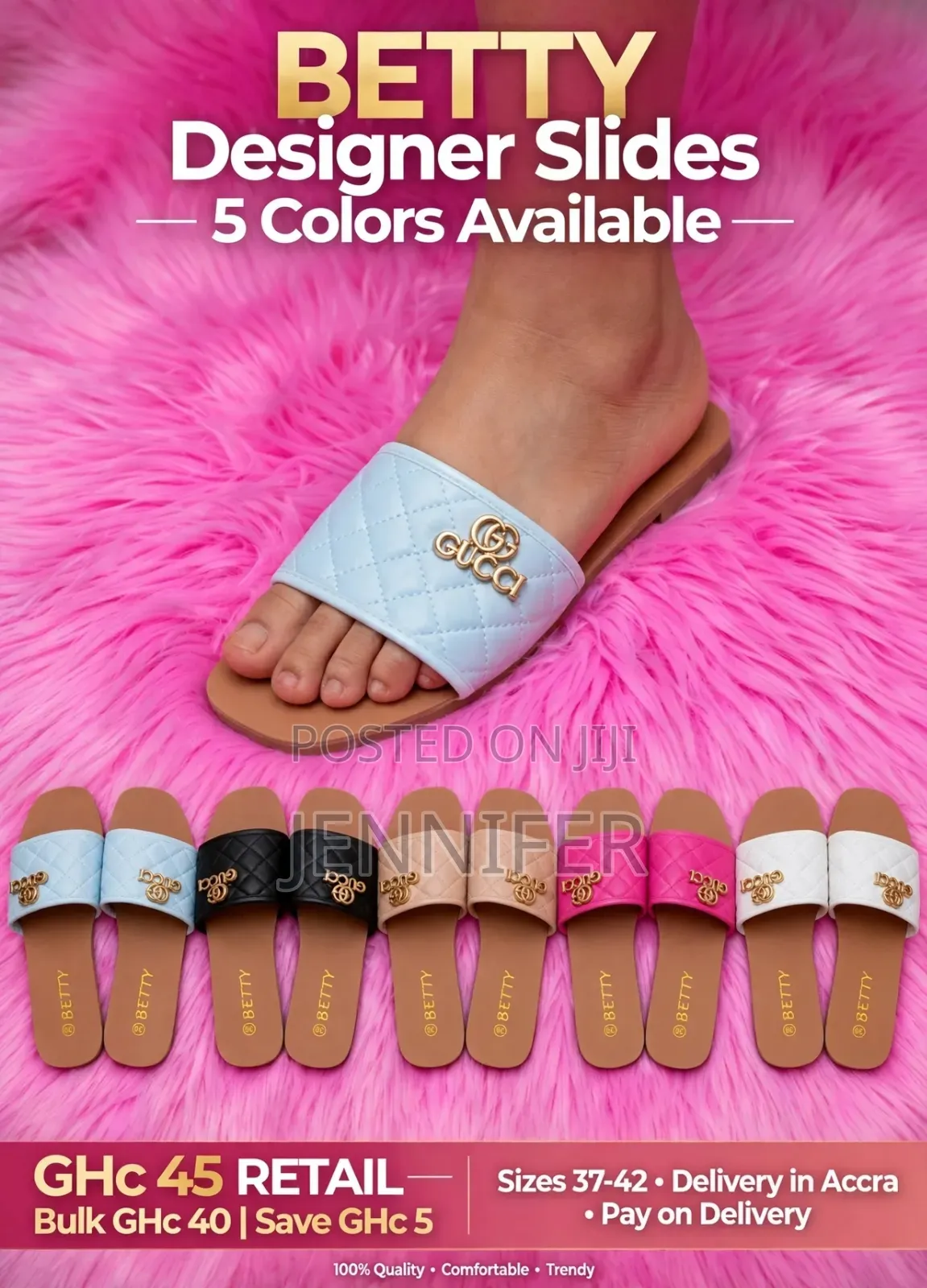 *BETTY Designer Quilted Slides With Gold Logo