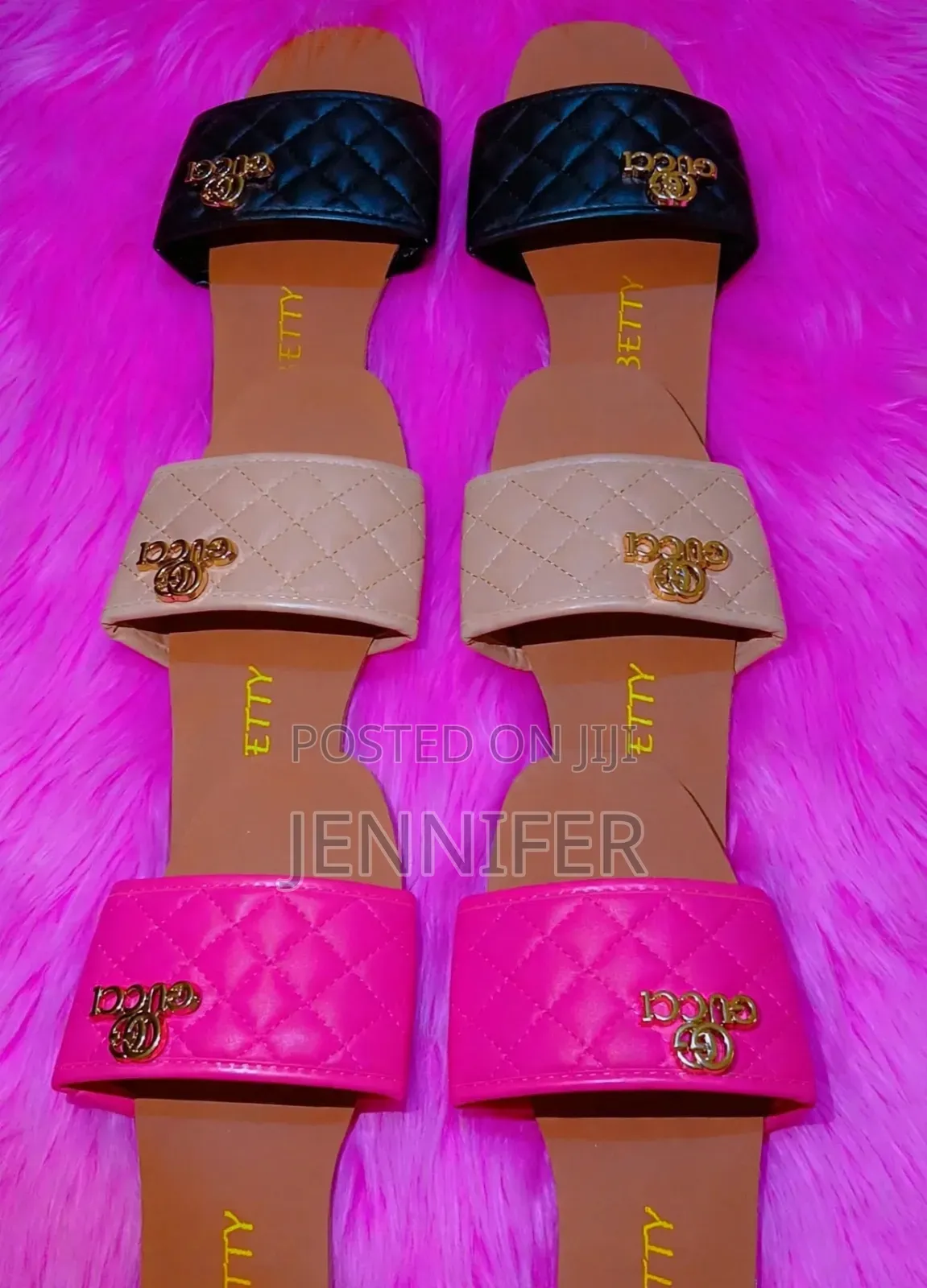 *BETTY Designer Quilted Slides With Gold Logo