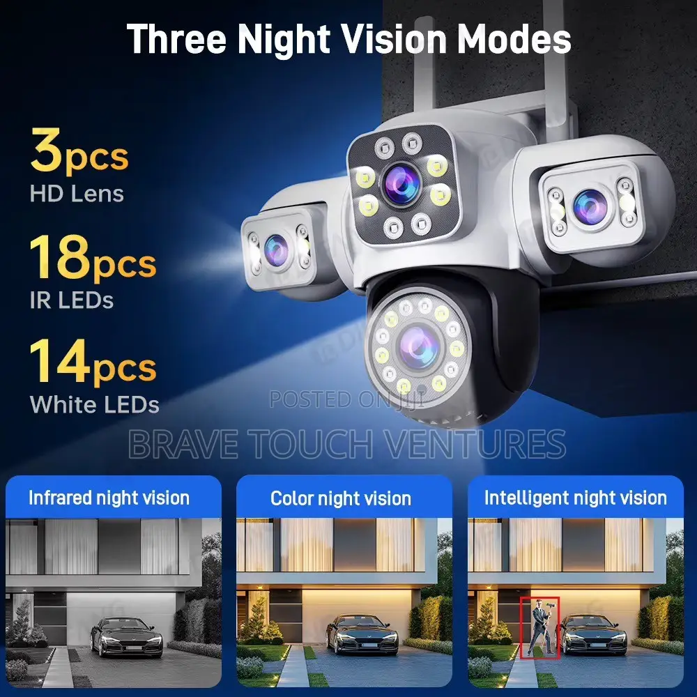 12MP Wifi 3 Lens CCTV Security Camera Two Way Audio Night Vision