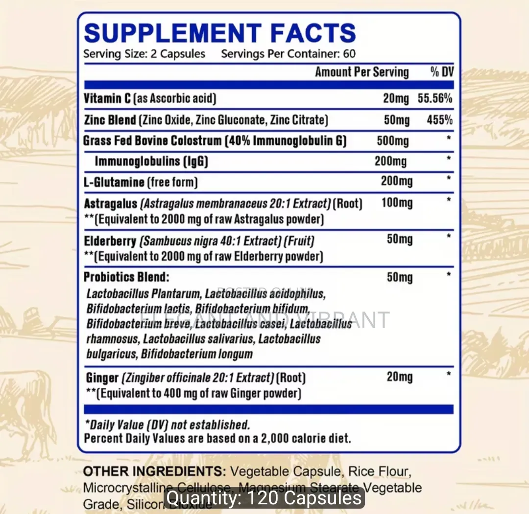 Grass Fed Colostrum - With Probiotic Blend, Elderberry & Gingert - 120