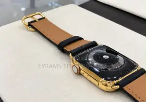 24K Gold Plated Apple Watch Series 9 45mm Black Leather GPS+LTE