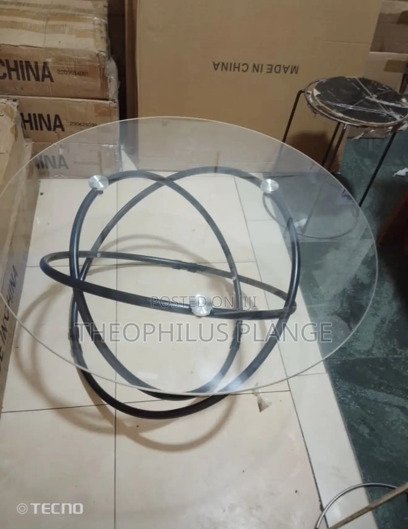 Glass Center Table With Black Ring Base