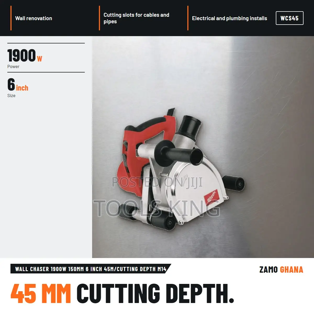 Wall Chaser 1900W 150Mm 6 Inch 45m/Cutting Depth M14 - WCS45