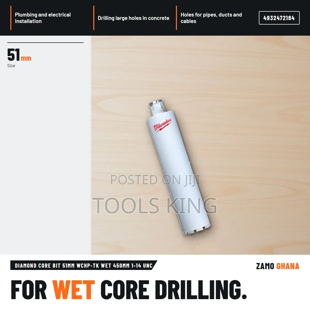 Diamond Core Bit 51Mm WCHP-Tk Wet 450Mm 1-14 Unc - 