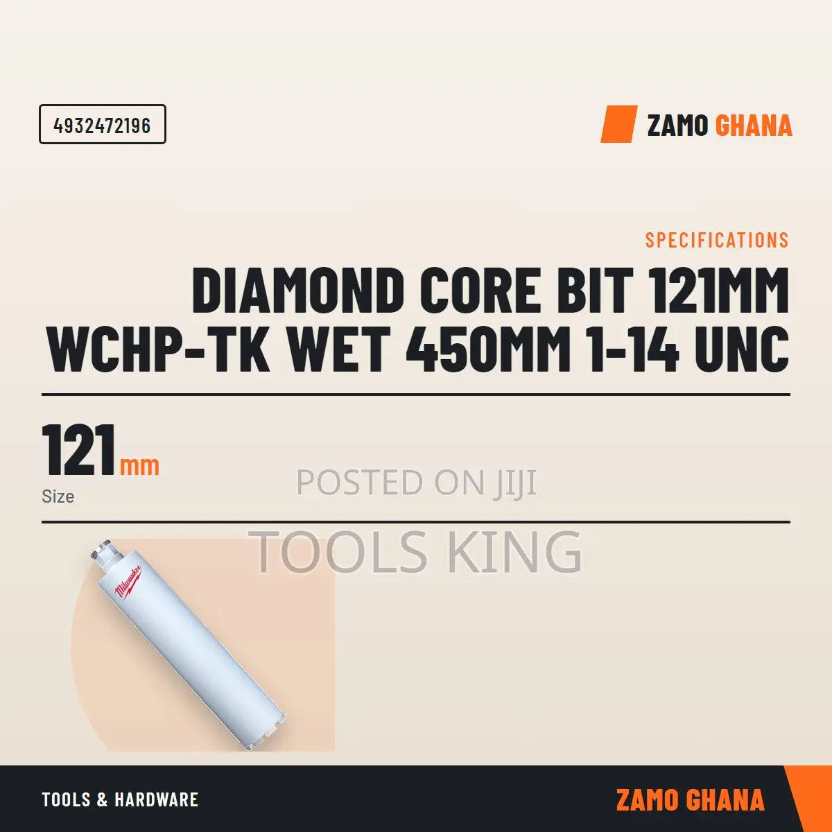 Diamond Core Bit 121Mm WCHP-Tk Wet 450Mm 1-14 Unc - 