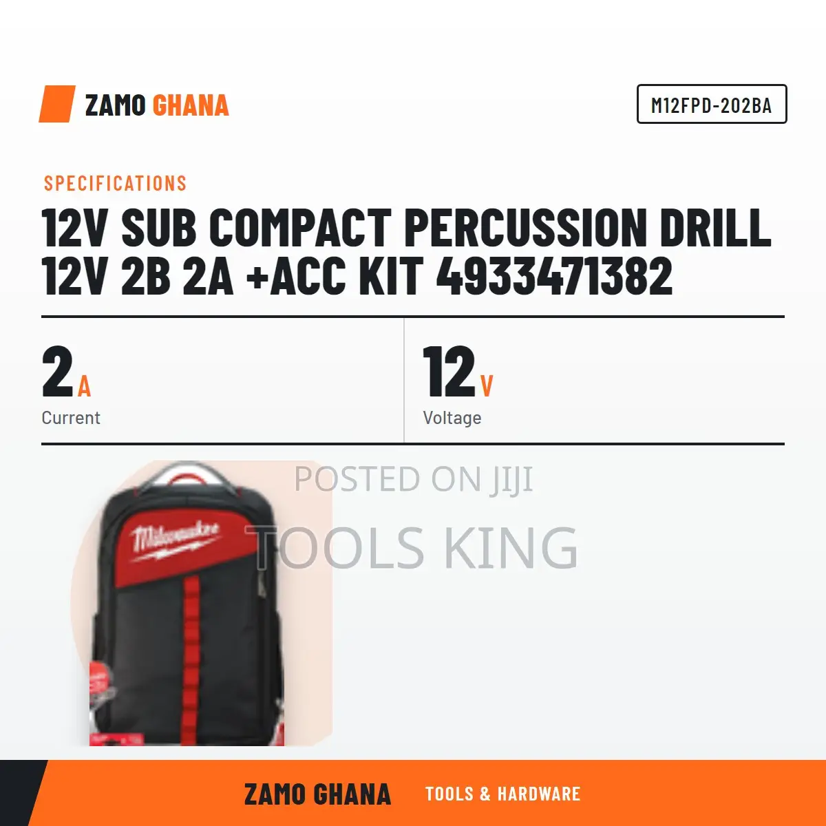 12V Sub Compact Percussion Drill 12V 2B 2A +Acc Kit 493 - M12fpd-202ba