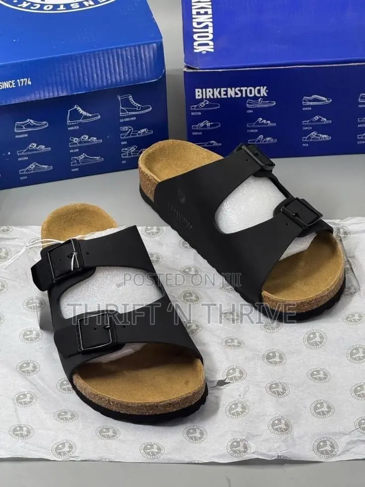 Black Birkenstock Arizona Sandals With Dual -Strap Design