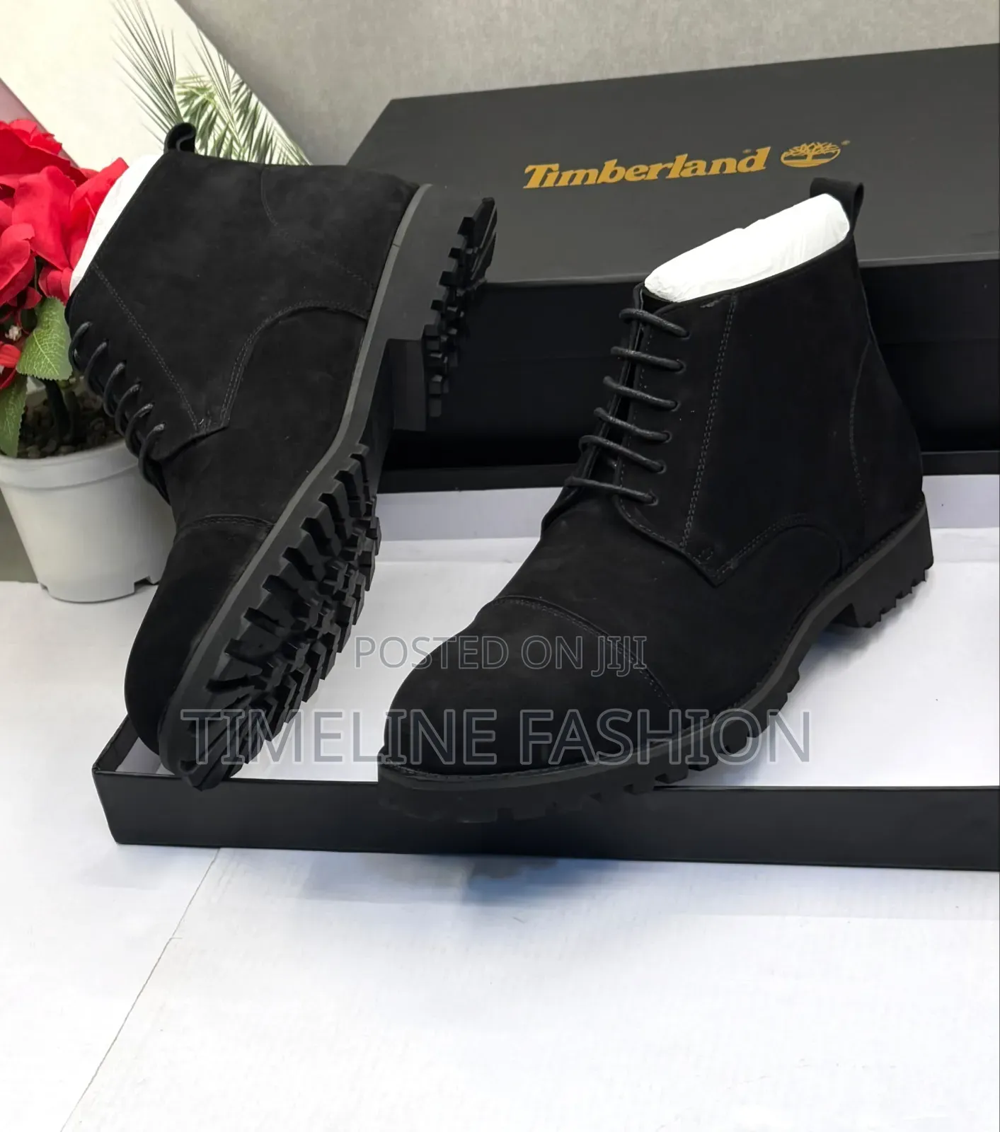 All Black TIMBERLAND Suede Leather Lace Up Ankle Boots