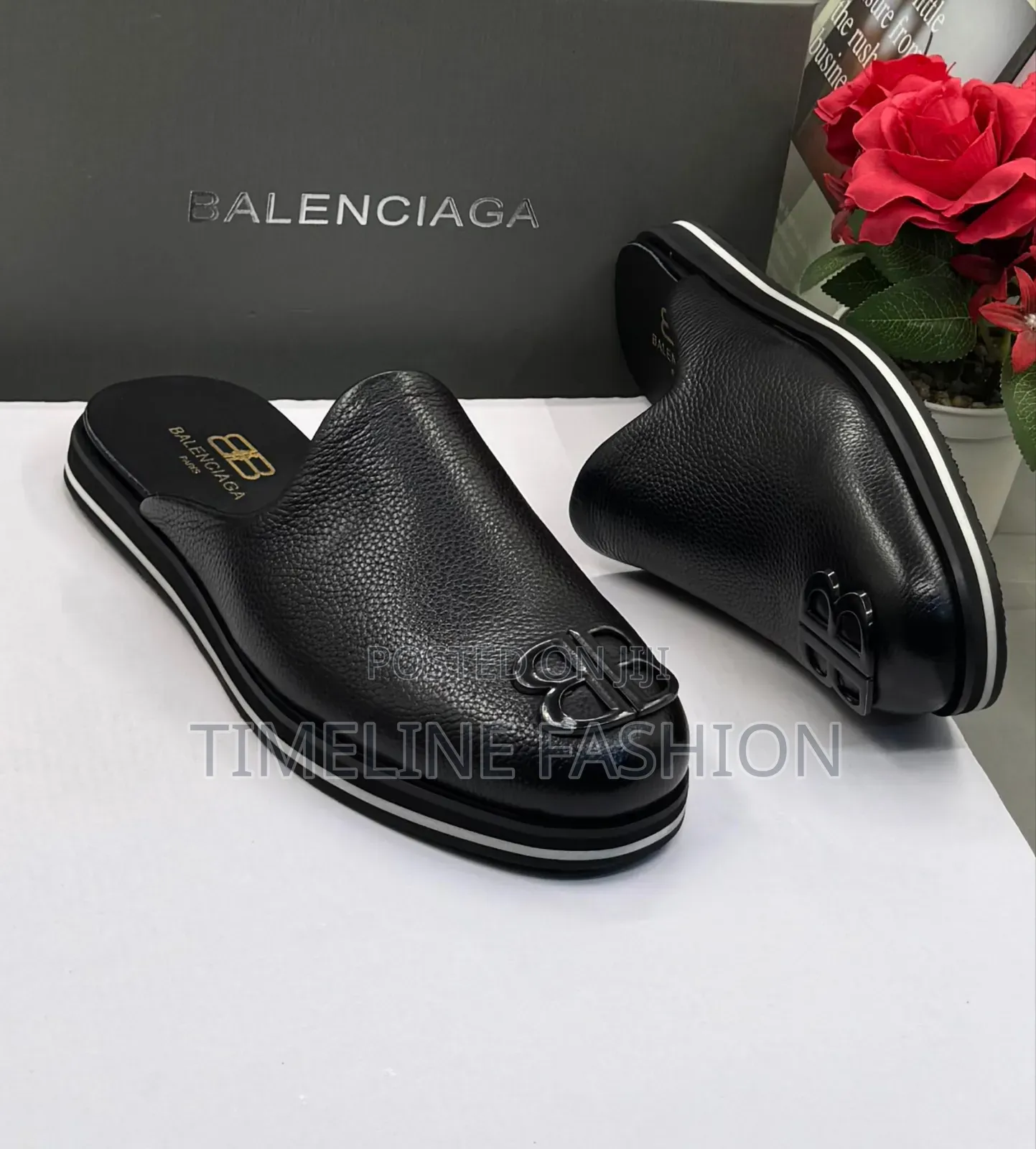 Balenciaga Executive Men's Black Leather Half Shoes