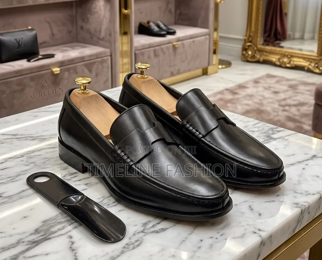 Executive Men's Black Leather Hermes Easy Fix Shoes 39-46