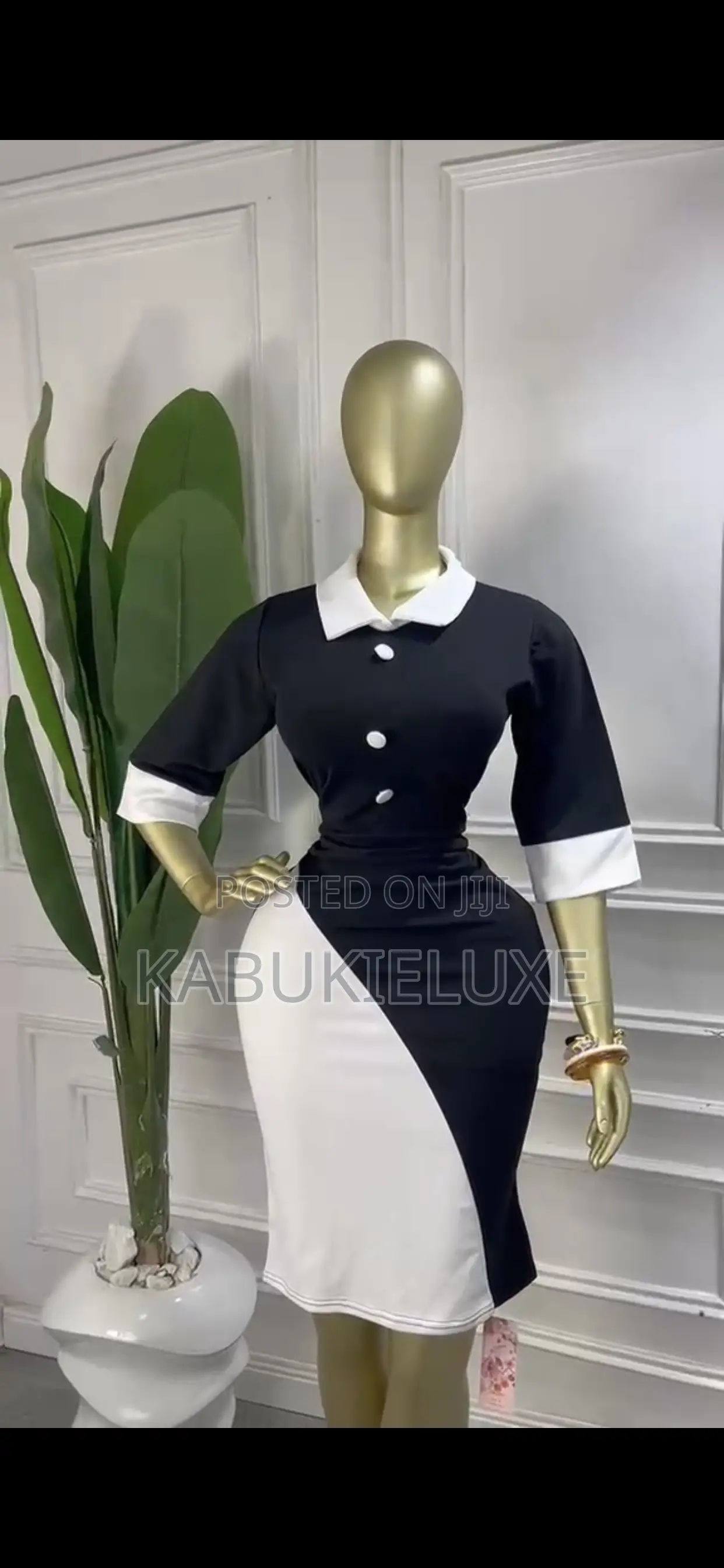 Classy Black and White Colour-Block Office Dress