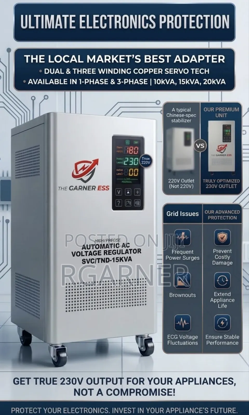 Dual-Winding Servo Voltage Stabilizer/Regulator 15kva Output v 230v