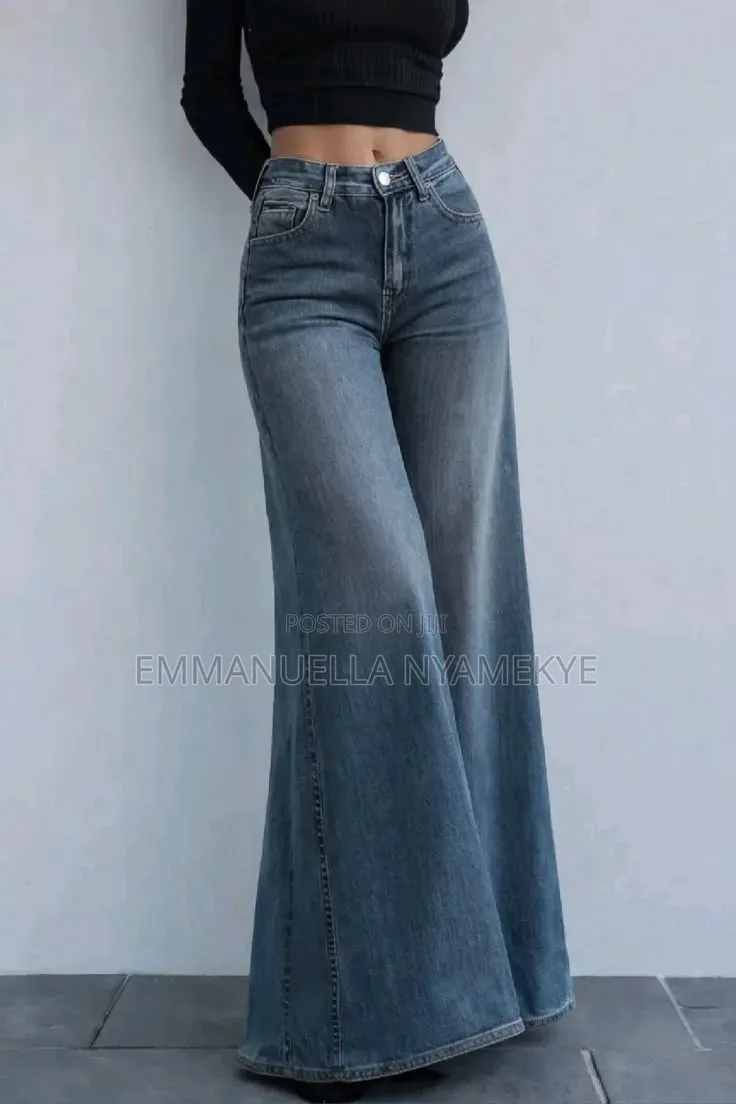 High-Waisted Wide Leg Denim Jeans
