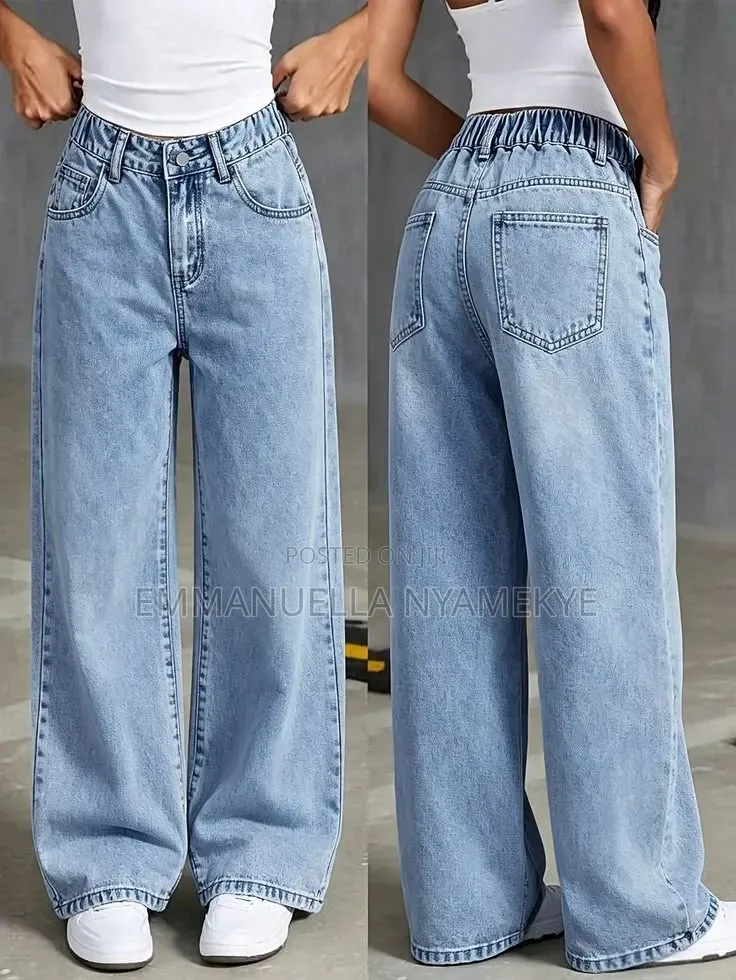 Wide-Leg Elastic-Waist Denim Jeans