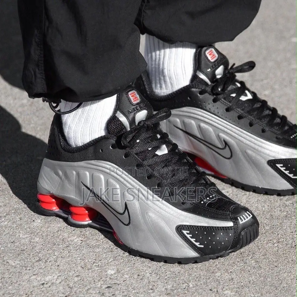 Affordable Sneakers – Nike Shox R4 – Black/Silver/Red | Unisex