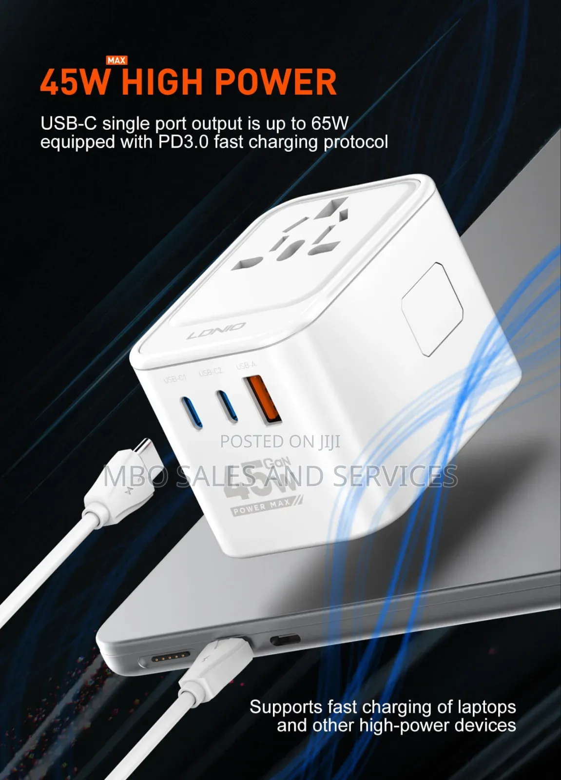 3 USB Ports 45W GaN Travel Adapter Z8 Type-C Output Up to 65W
