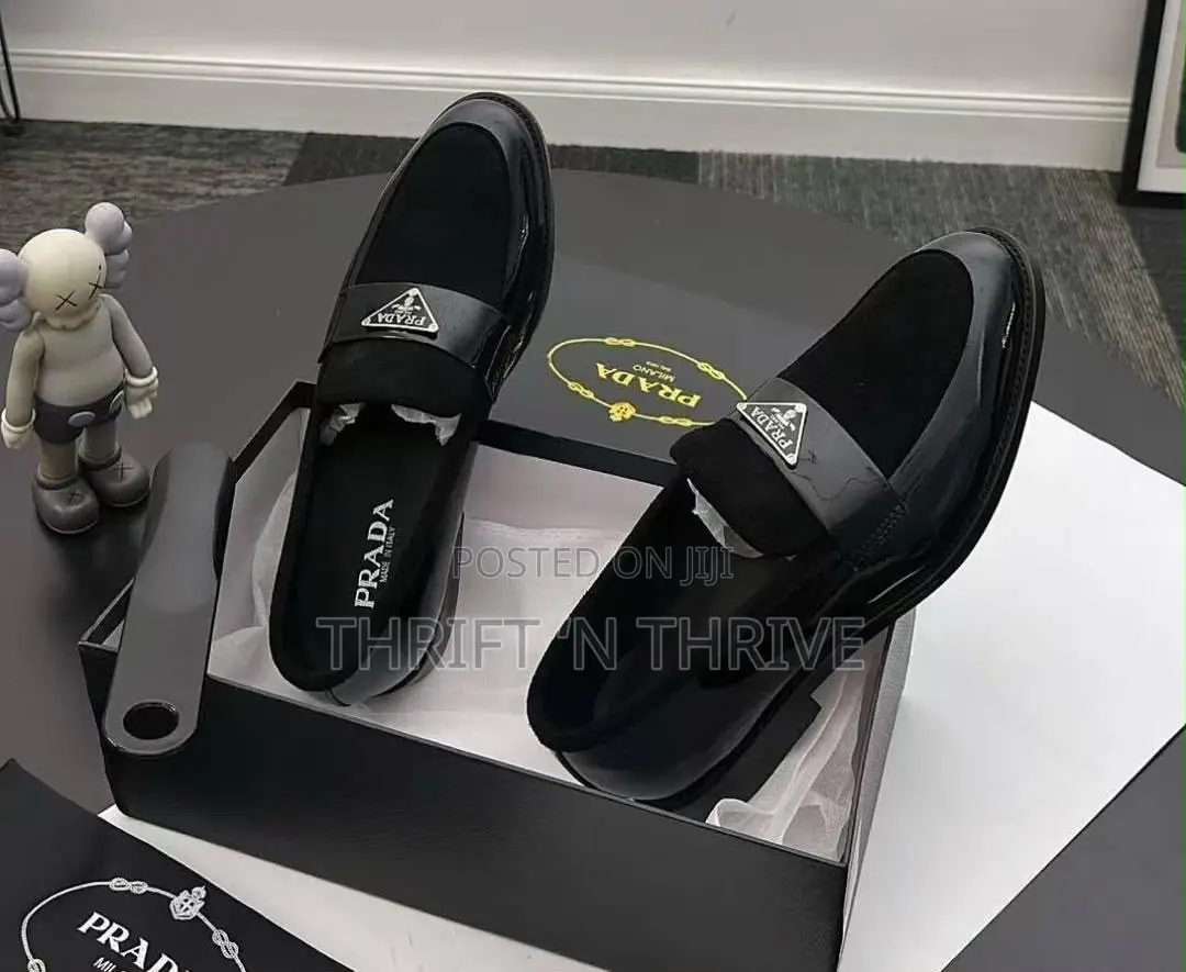 All Black Prada Brushed Leather Triangle Logo Loafer