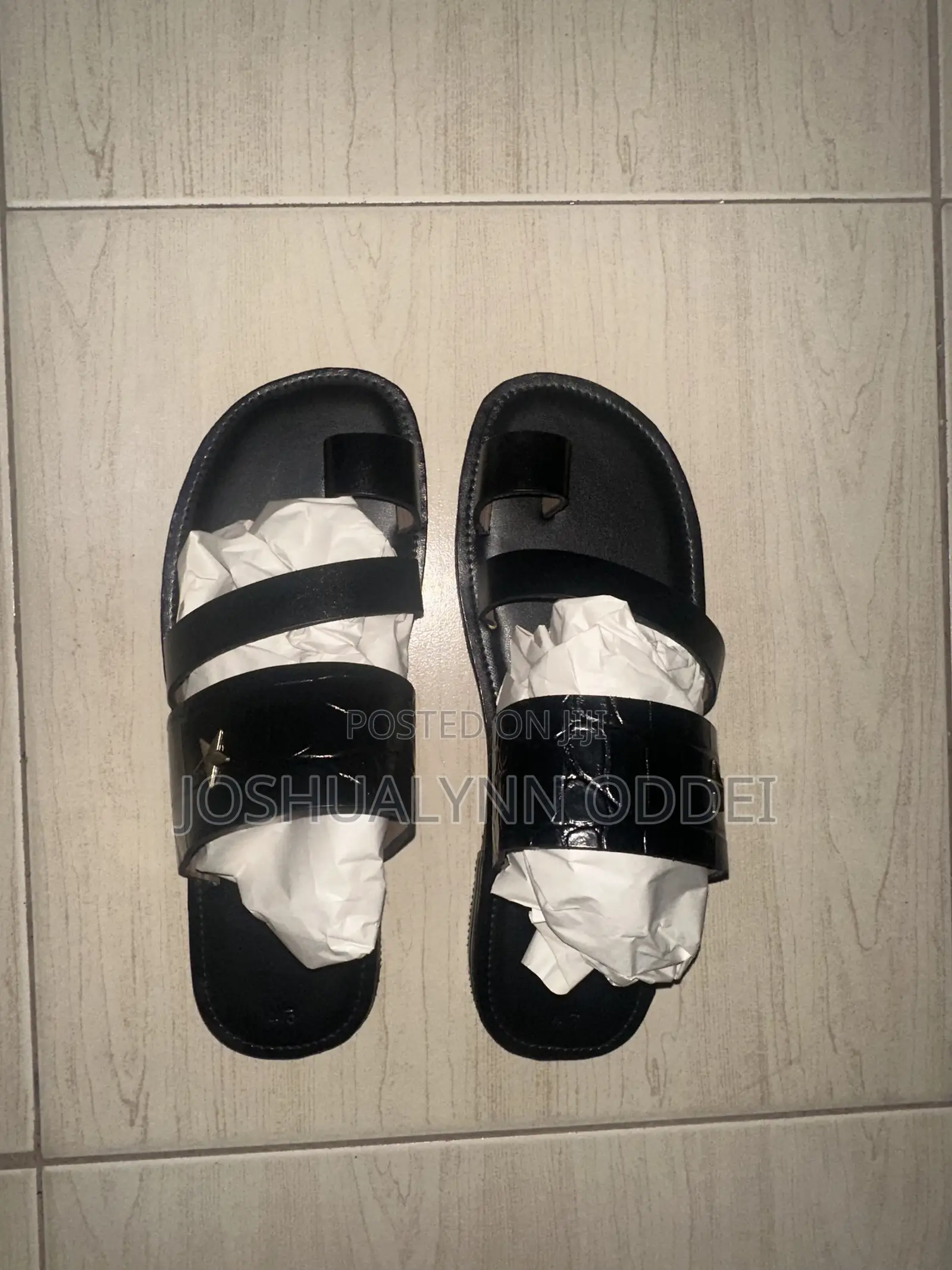 Black Double Strap Leather Sandals for Men
