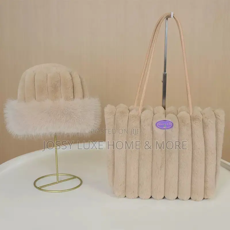Stylish Ladies Fluffy Tote Bag +Hat