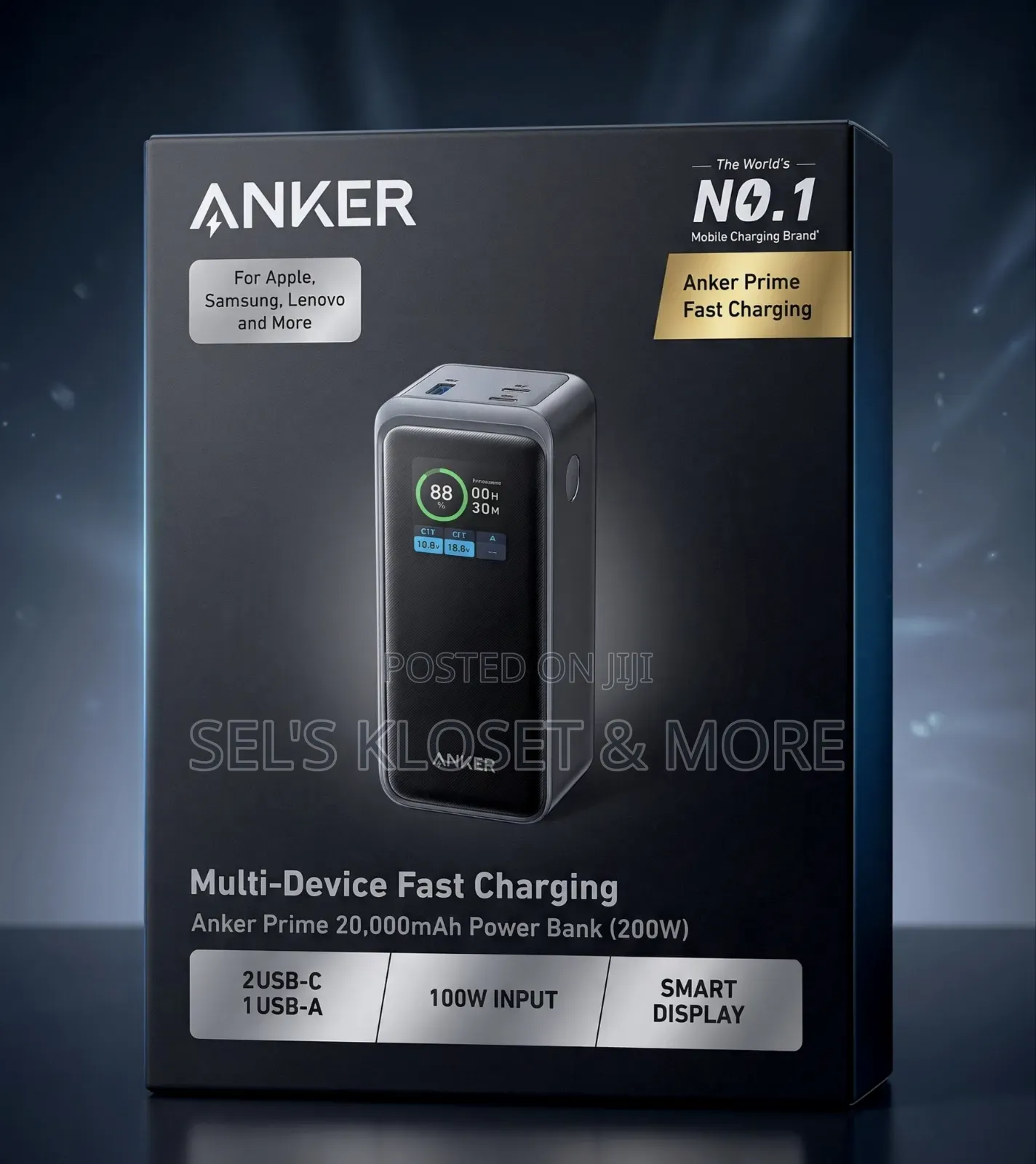 Anker Prime 20,000mAh Power Bank 200W, Model A1336