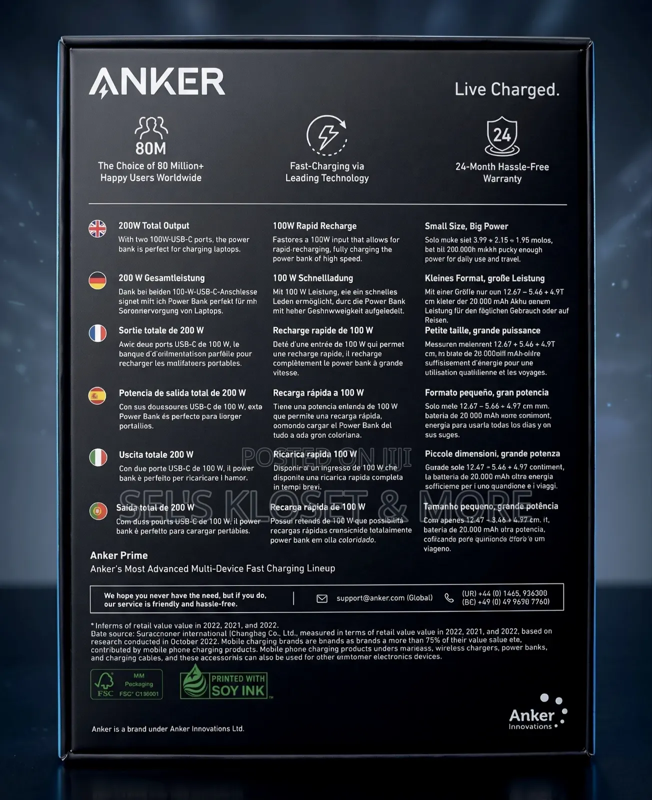 Anker Prime 20,000mAh Power Bank 200W, Model A1336