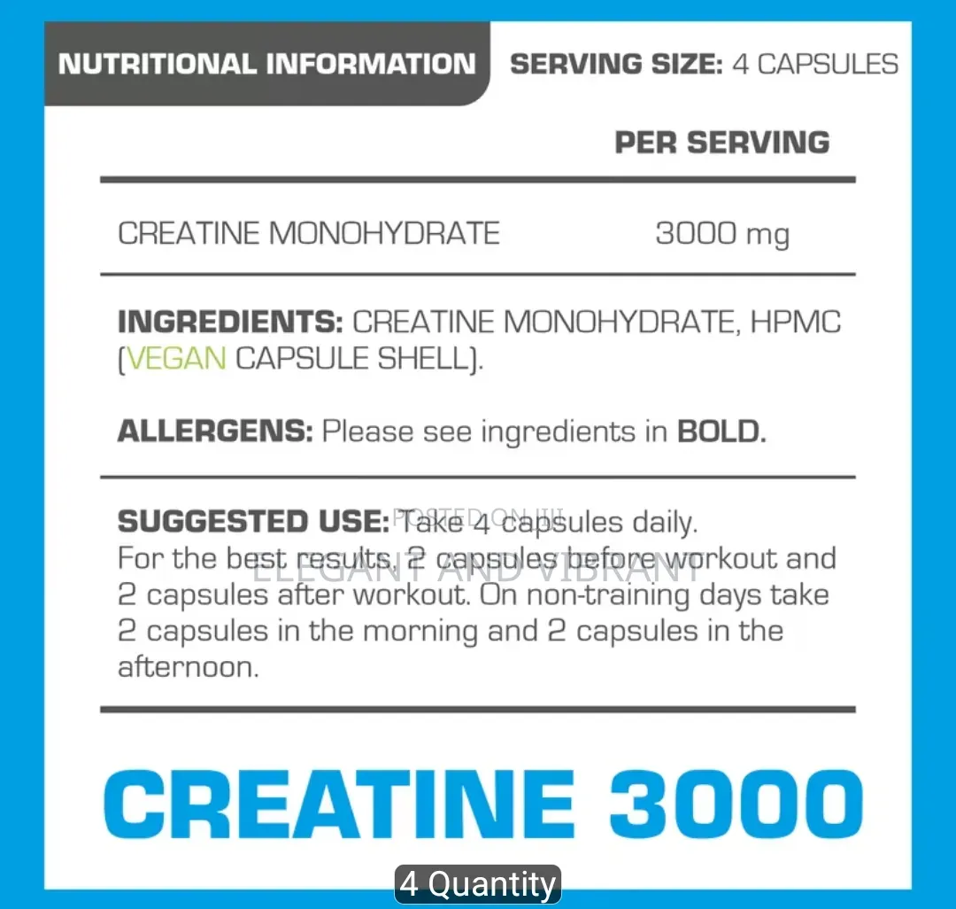 Creatine 3000mg Caps- Unflavoured Creatine Monohydrate Supplements