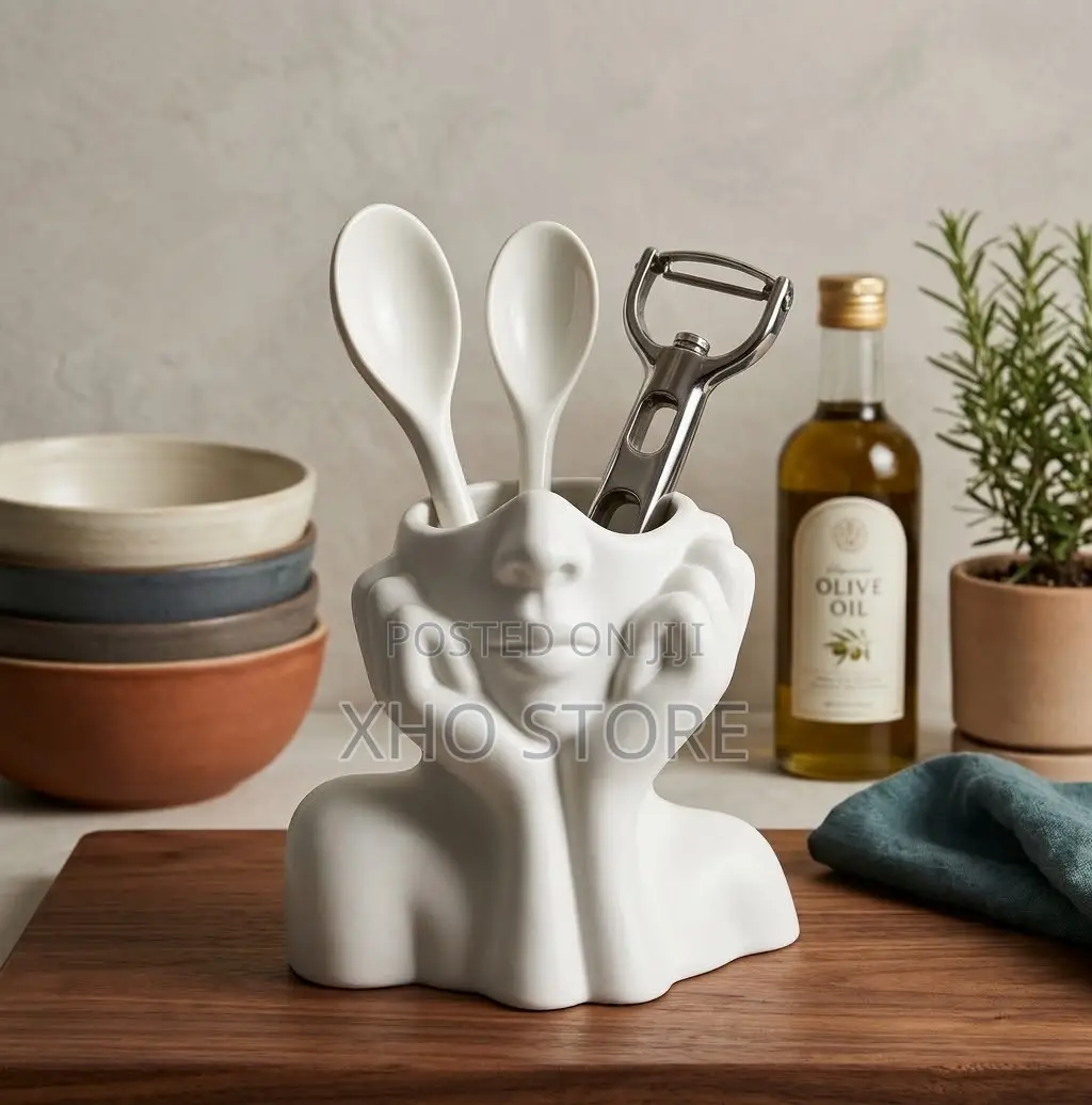 Artistic Face Bust Kitchen Utensil, Brushes, Holder