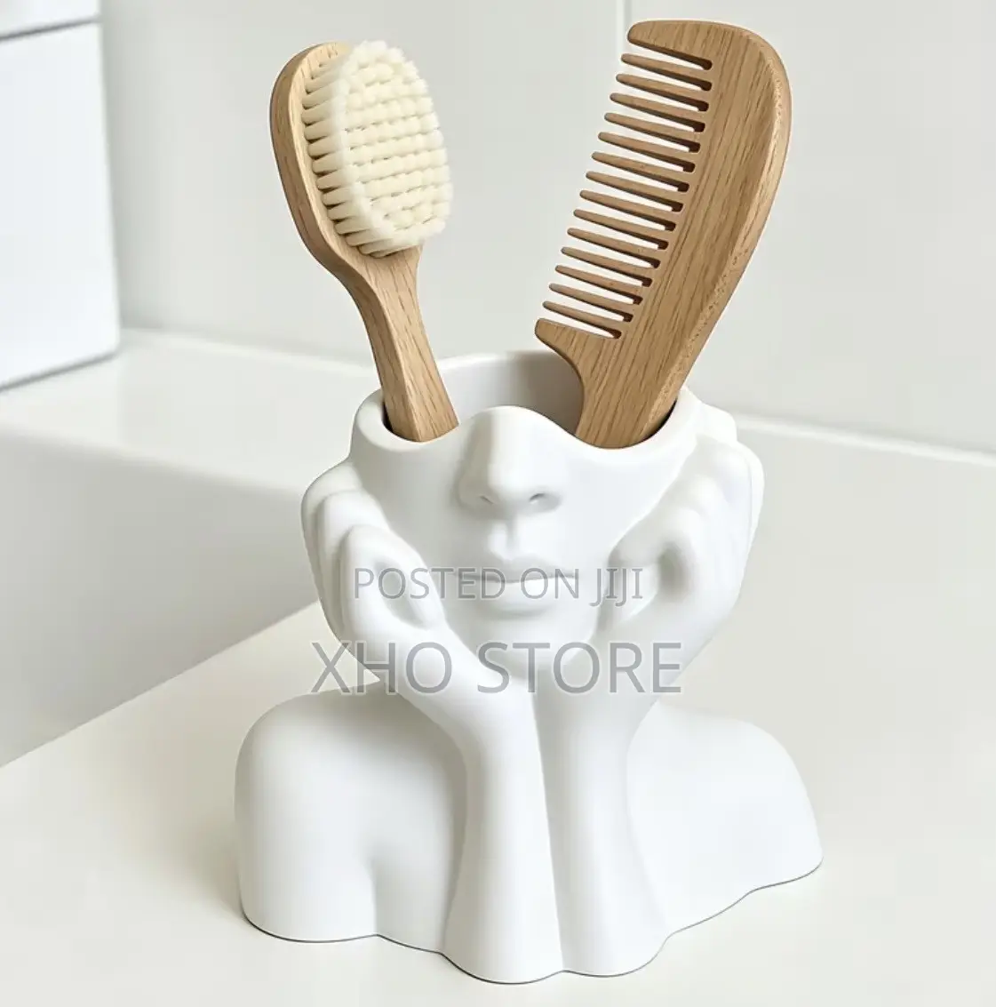 Artistic Face Bust Kitchen Utensil, Brushes, Holder