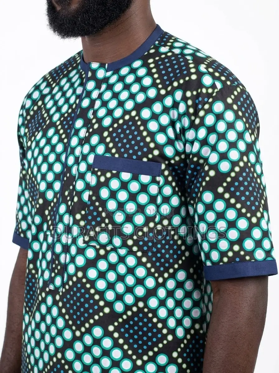 Men’s Short-Sleeve Geometric Polka Dot African Print Shirt