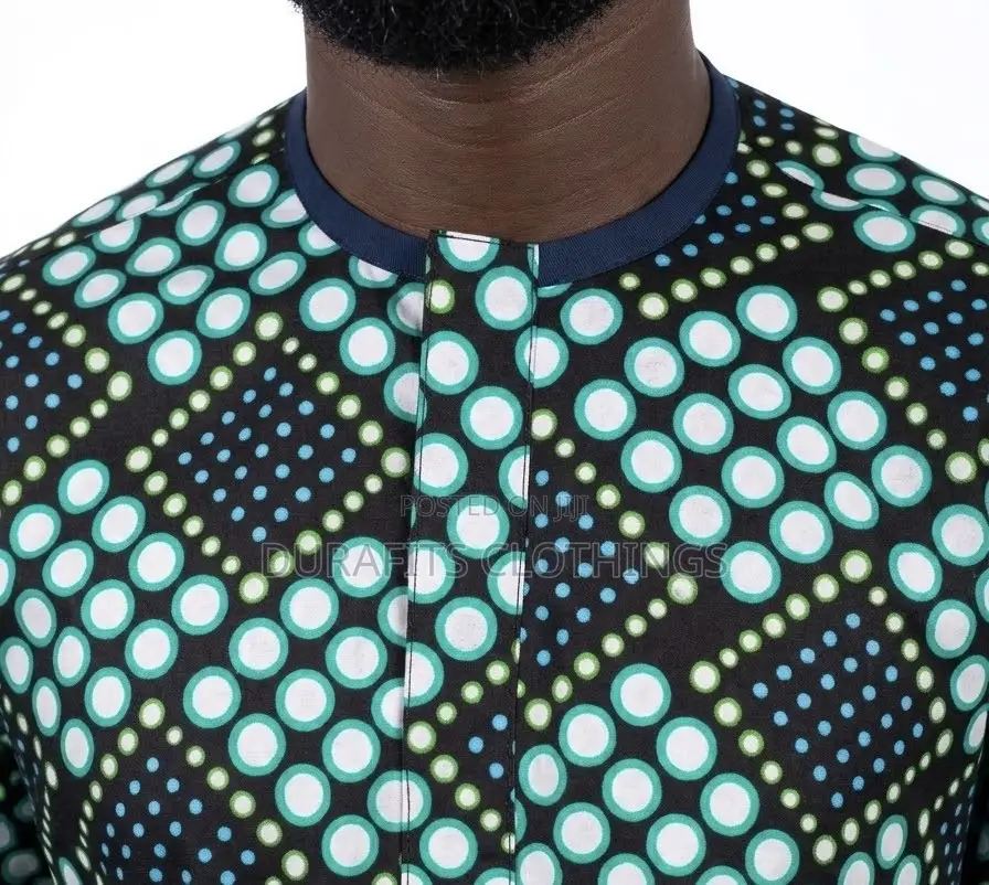 Men’s Short-Sleeve Geometric Polka Dot African Print Shirt