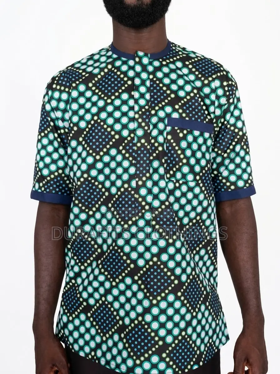 Men’s Short-Sleeve Geometric Polka Dot African Print Shirt