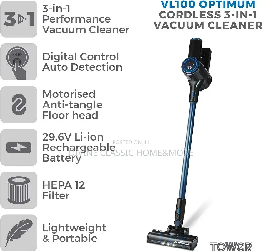 Tower Optimum Cordless 3-in-1 Vacuum Cleaner With 60min Runtime