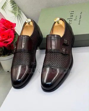 Coffee Brown Berluti Executive Men's Leather Monk Strap Shoes