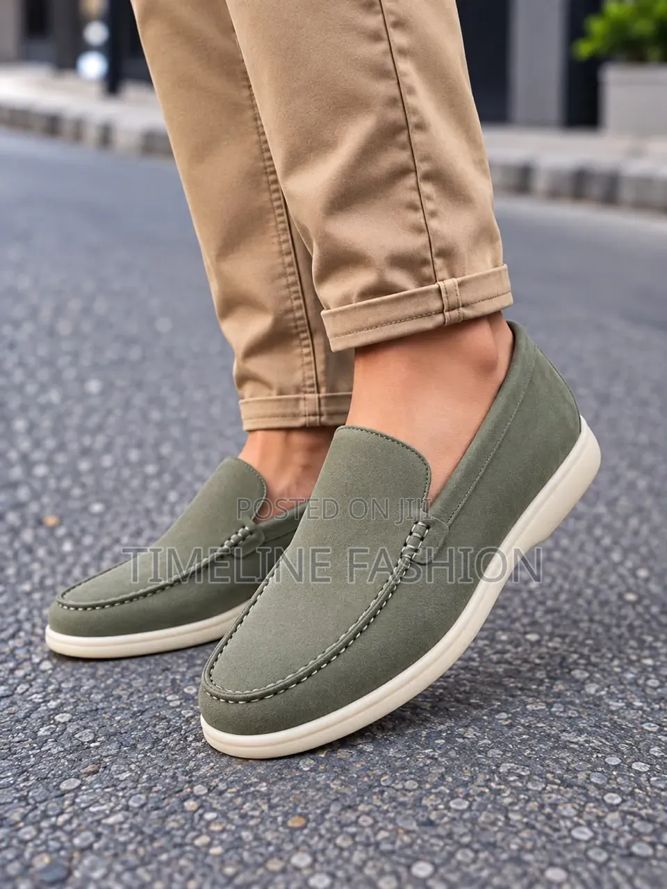 Olive Green Loro Piana Fashionable Men's Suede Shoes