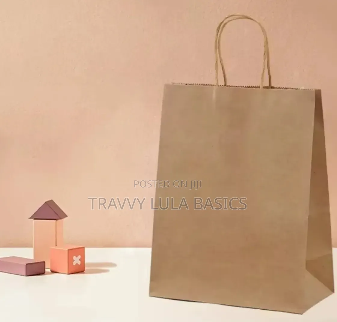 New Kraft Brown Food Bag With Handle-25pcs
