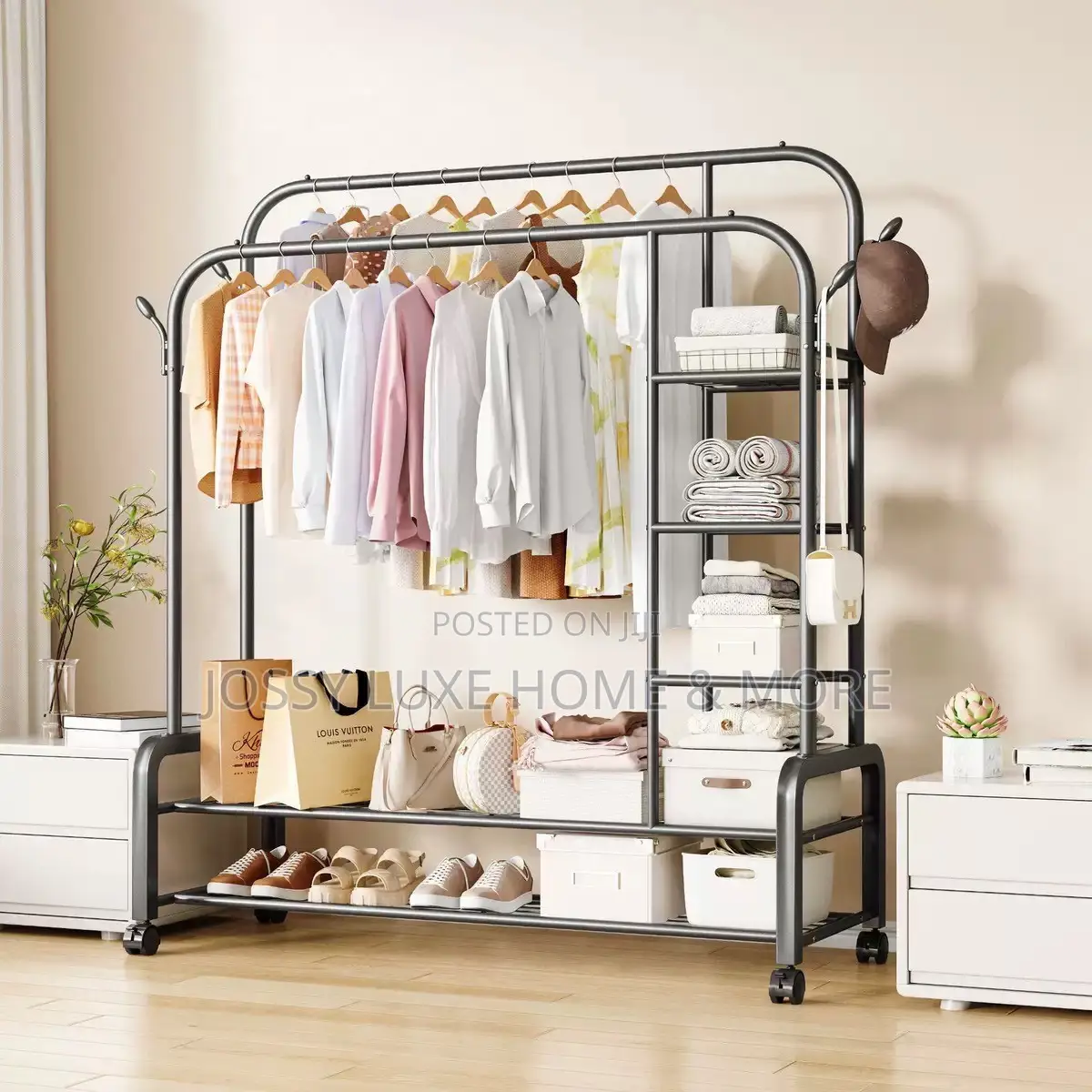Clothing Hanging Rack With Shelves.