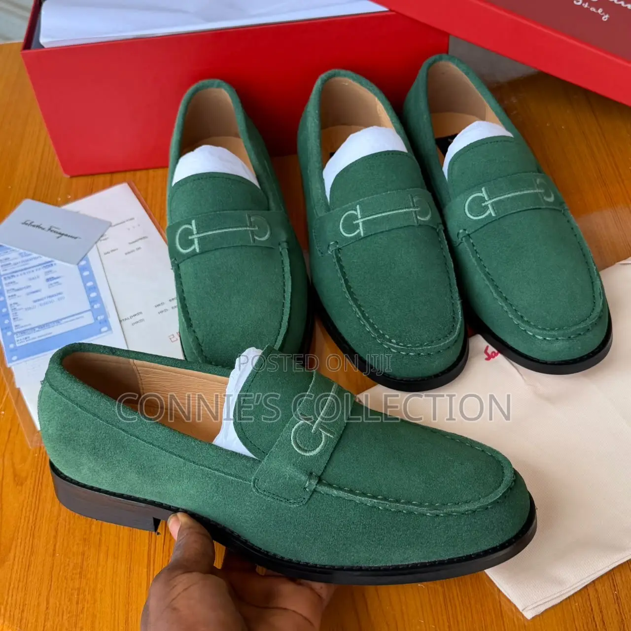 Forest Green Salvatore Ferragamo Suede Penny Loafers