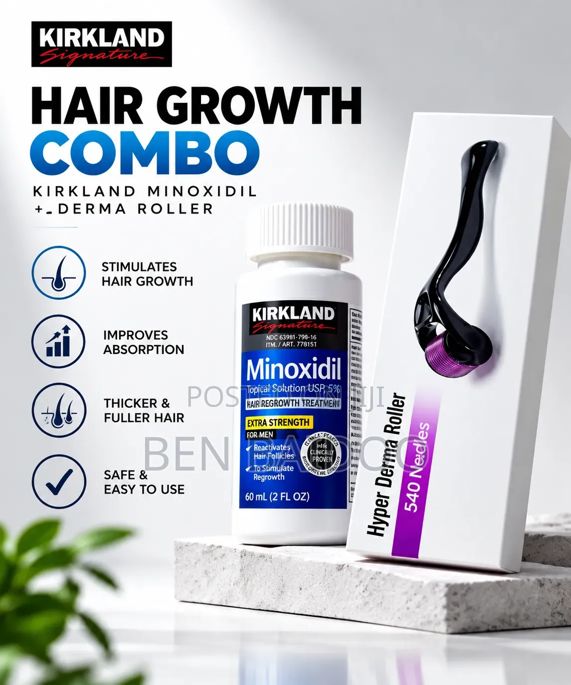 Kirkland Minoxidil & Derma Roller (Hair-Care Routine)