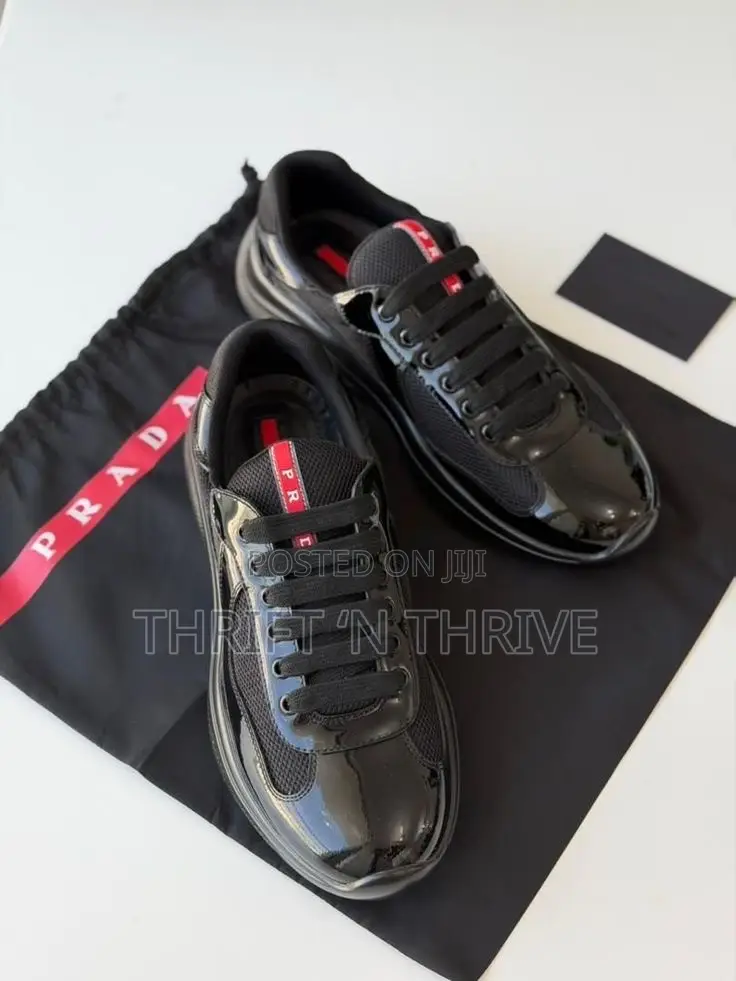 All Black Patent Leather Prada America's Cup Low-Top Sneakers